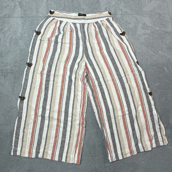 Marc New York Women’s Small Striped Linen Blend Crop Beach Vacation Pants - Picture 2 of 10